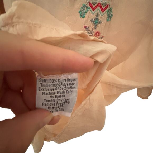 Johnny Was Embroidered Boho Tunic Top Medium Peach Floral Bird Cupra Rayon - Picture 10 of 11